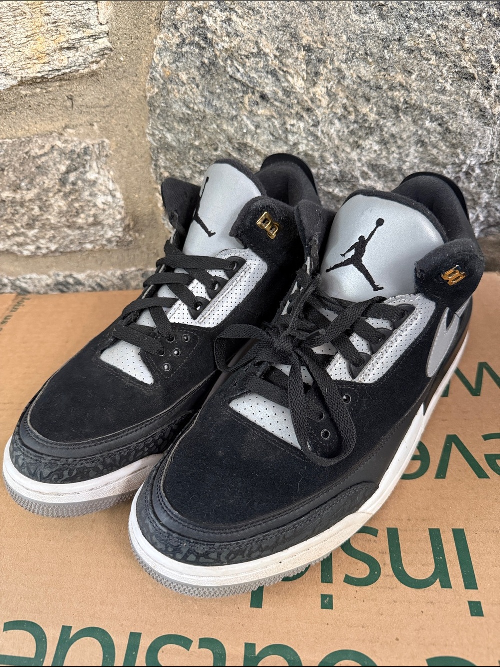 The Jordan 3 Retro Tinker Black Cement Gold Men's shoes model CK4348-007